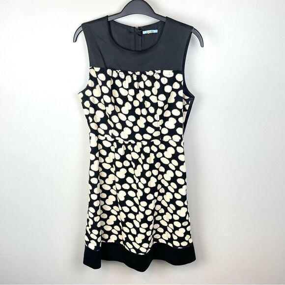 Anthropologie Notched Dots Dress by Leifnotes Black Cream Size 8 - Picture 2 of 6